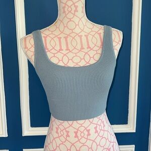 Aritzia Babaton Cropped Ribbed Tank Top Slate Blue - Size XS